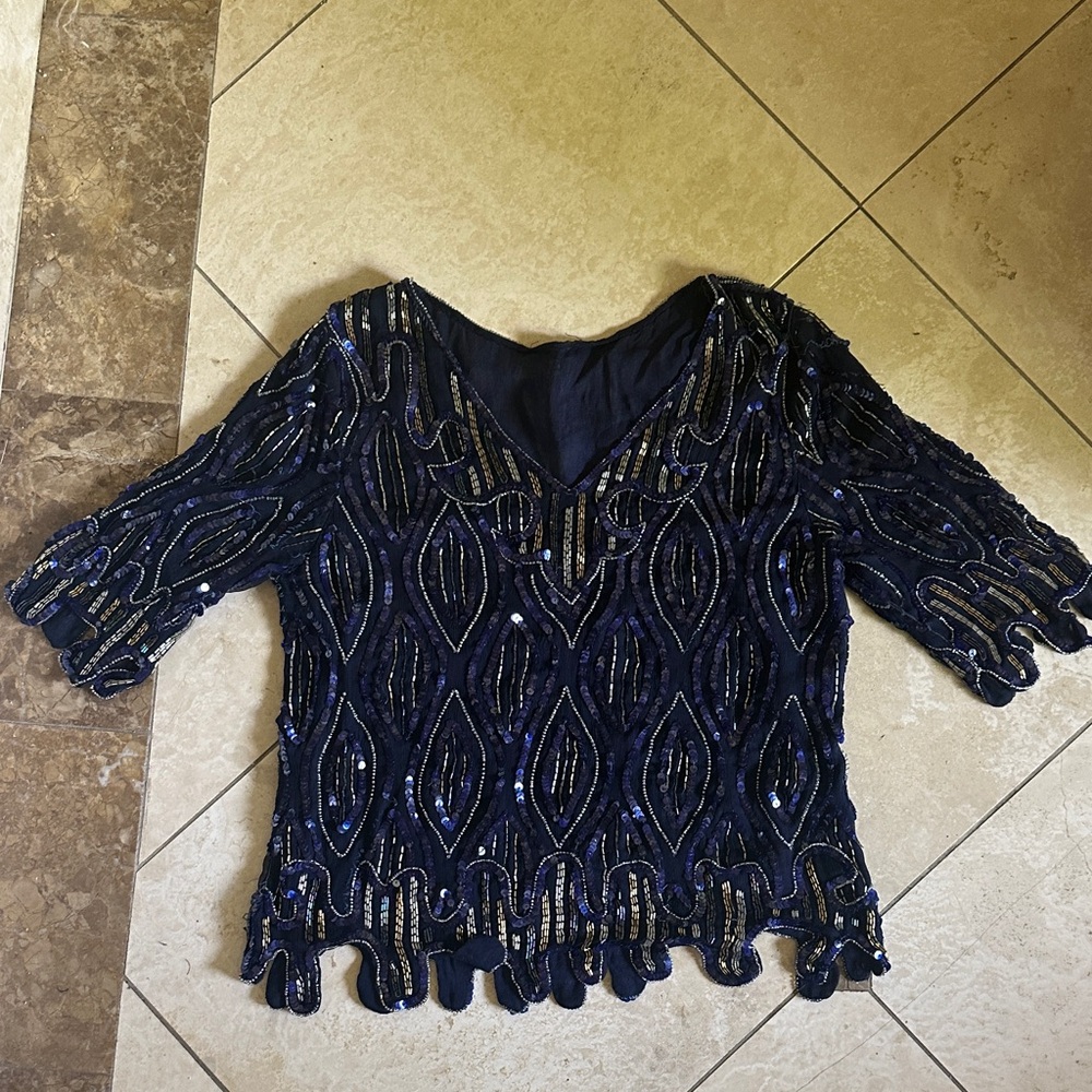 Navy Sequin Women's Blouse